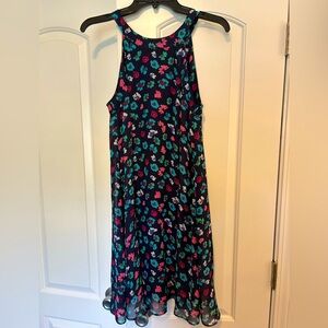 Navy blue and floral Betsy Johnson trapeze sleeveless dress